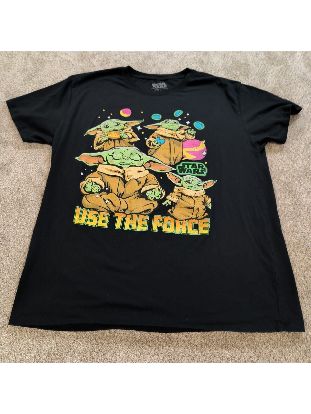 Star Wars The Mandalorian Baby Yoda Use The Force Black T-Shirt Large